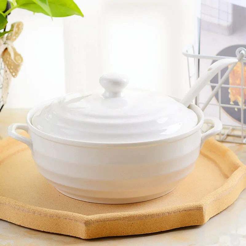 1.4L Ceramic Soup Bowl with Lid